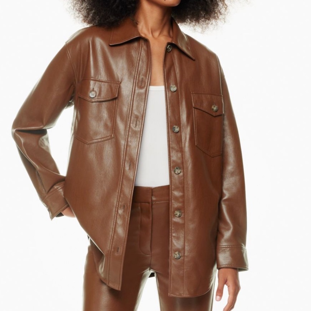 ARITZIA WILFRED THE GANNA SHIRT JACKET BROWN FAUX LEATHER